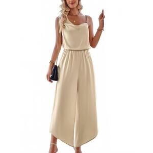 NEW SUPREME FASHION highwaist wide leg jumpsuit in beige